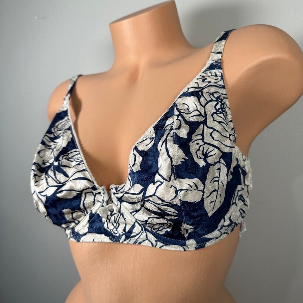 Vintage Adriana‎ Papell 34D Bra Floral Blue White Silk Underwire Plunge 6430 - Picture 10 of 14